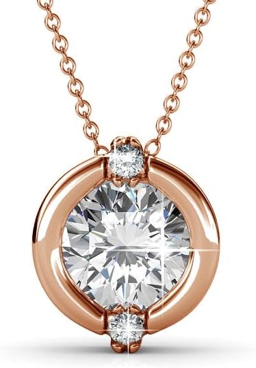 Cate & Chloe Zara 18k Gold-Plated Round Cut Simulated Diamond Solitaire Pendant Necklace, Elegant Pendant Necklace Jewelry for Women, Gift for Her on Christmas, Anniversary, Birthday and More