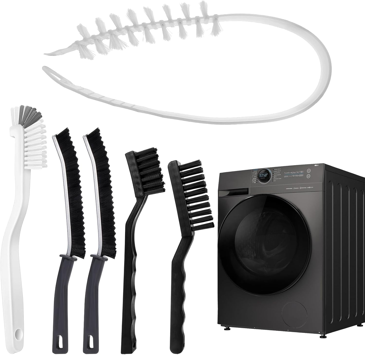 XANGNIER Washing Machine Cleaning Brush Kits,Front Load Washer Scrub Cleaner Tools Accessories-1 Pcs Drum Laundry Cleaner Brush and 5 Pcs Crevice Cleaning Brush for Tight Spaces and Washer Rubber Seal