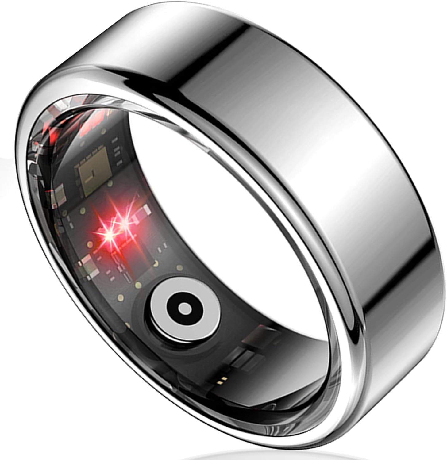 Titanium Alloy Smart Ring - Heart Rate, Blood Oxygen, Sleep, Fitness Tracker - Exercise Wearable - Battery Life up to 15 Days - No Subscription fee - for iPhone and Android (Silver, 12#)
