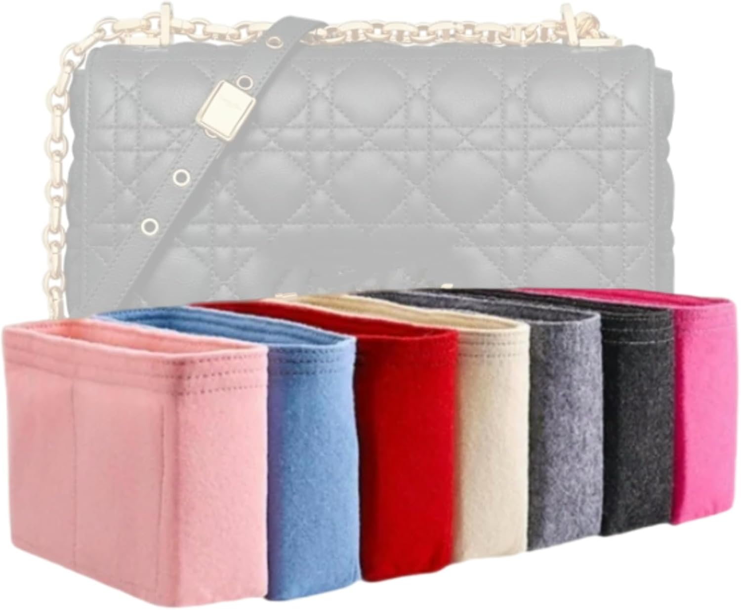 Xoppia Bag Organizer compatible with Dior Medium Caro Bag. Felt Insert Liner for Women Tote Handbag. (Black, Style B: Side Zipper)
