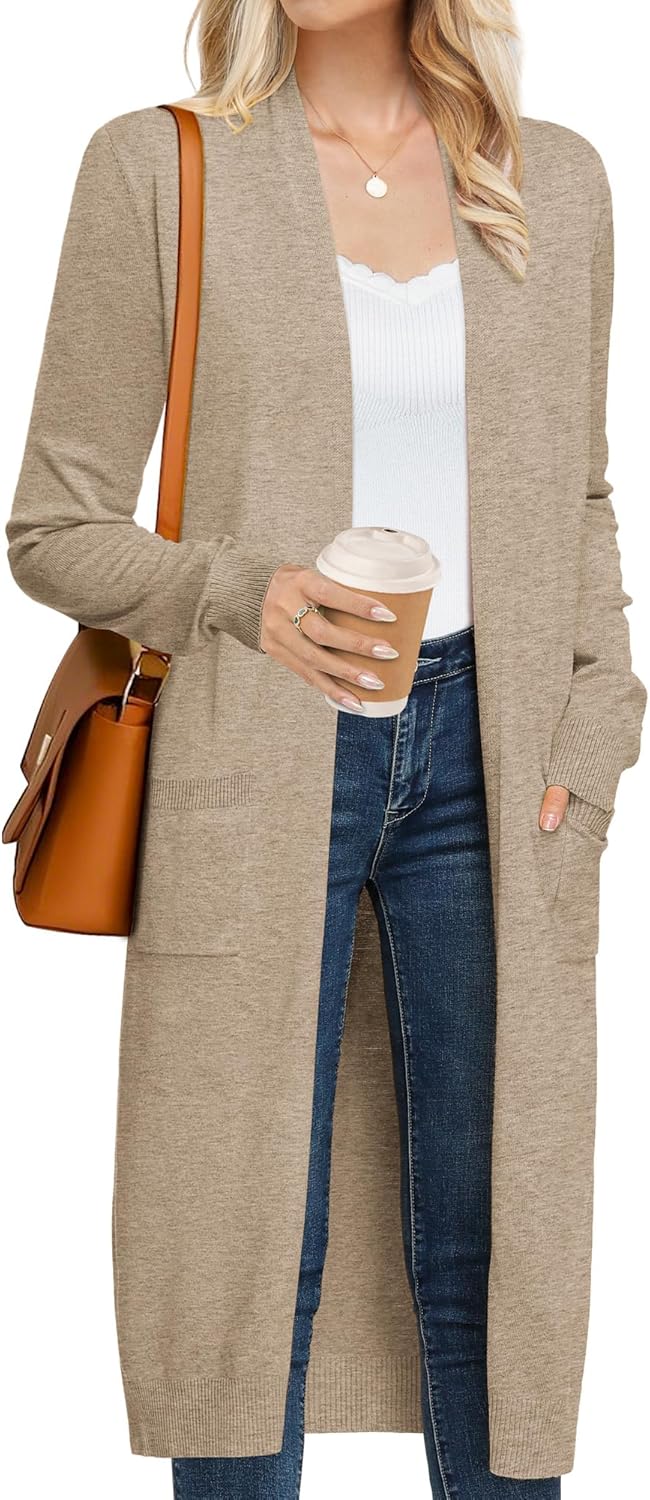 GRACE KARIN Women's 2026 Trendy Long Cardigans Sweater Lightweight Open Front Long Sleeve Maxi Duster Coats with Pockets