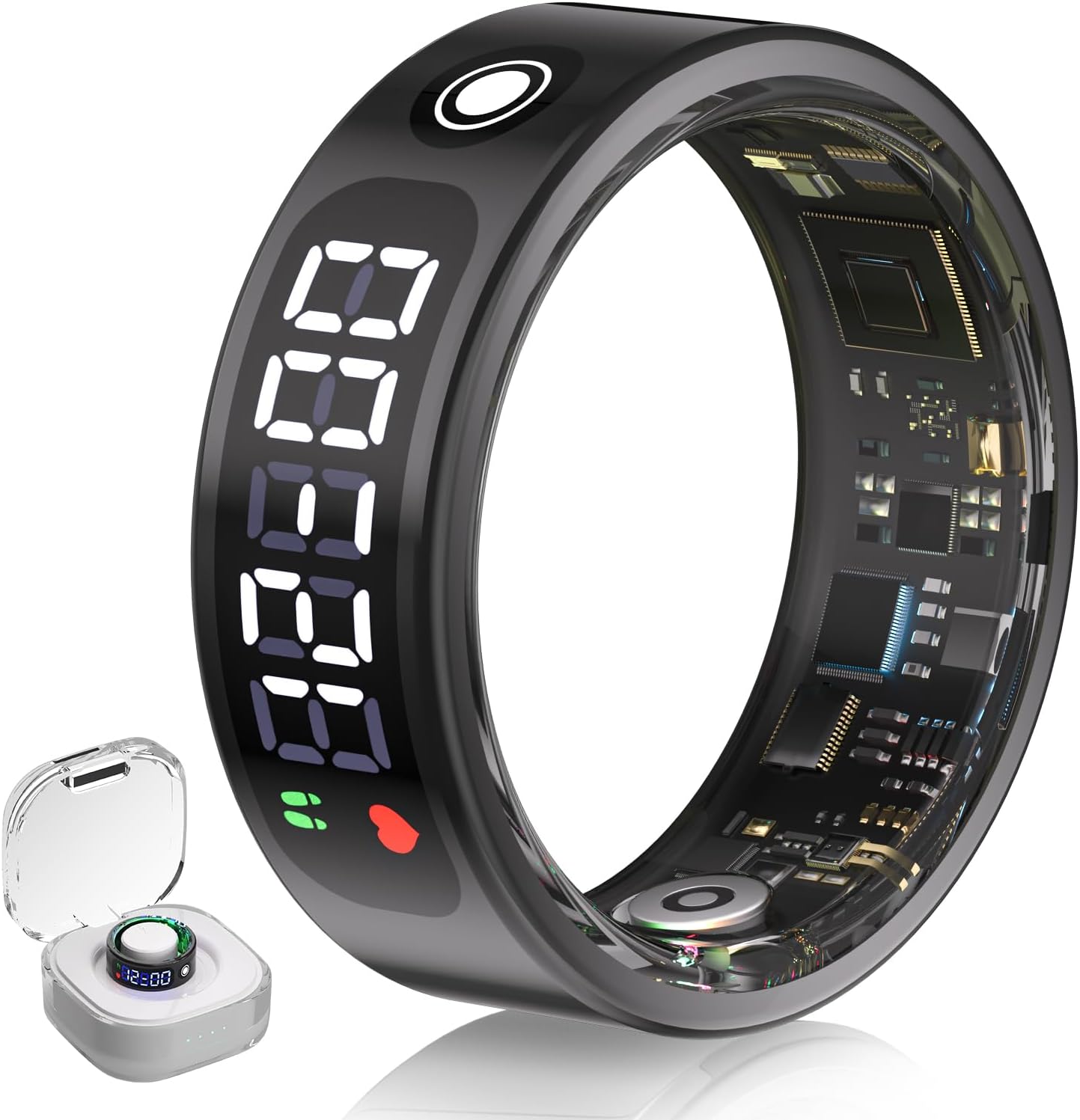 7.0 Smart Ring with LED Screen【5ATM Waterproof】【5.3+EDR Technology - 0.1%± Error】 Smart Ring for Men and Women to Monitor Sleep, Heart Rate, Black 13#