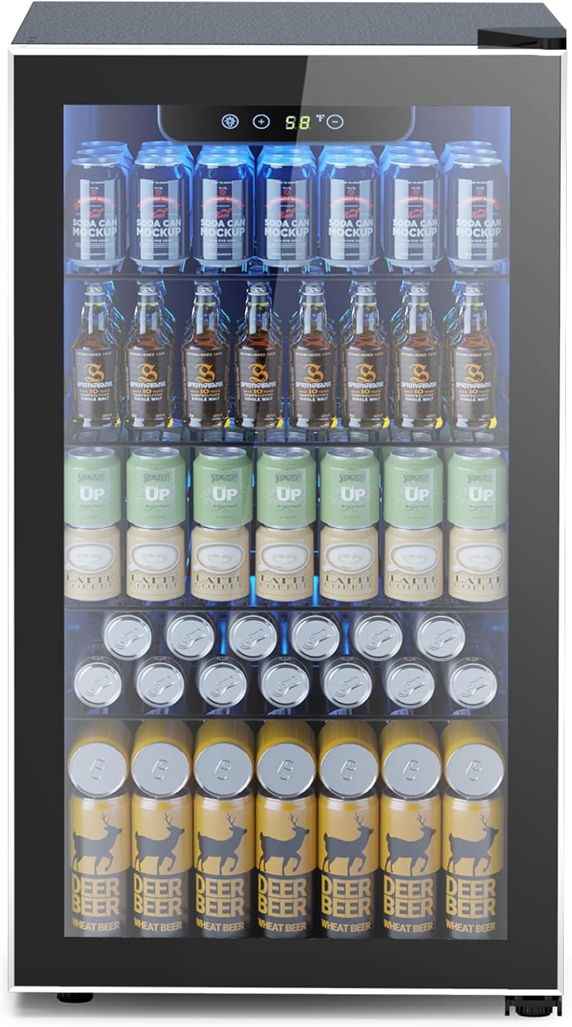 Electactic Mini Fridge 130 Can Beverage Refrigerator Cooler, 3.2 Cu.Ft Drink Fridge for Soda Wine Beer, Adjustable Temperature Control for Home Office, Black