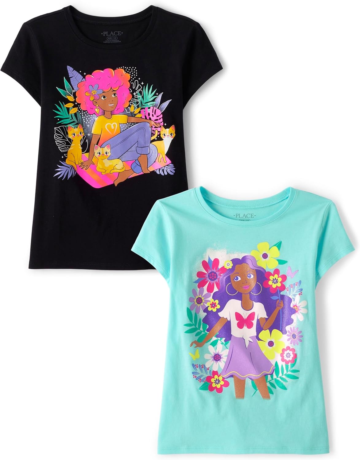 The Children's Place Girls Unicorns,Sports,Butterflies Short Sleeve Graphic T-Shirts,2 Pack