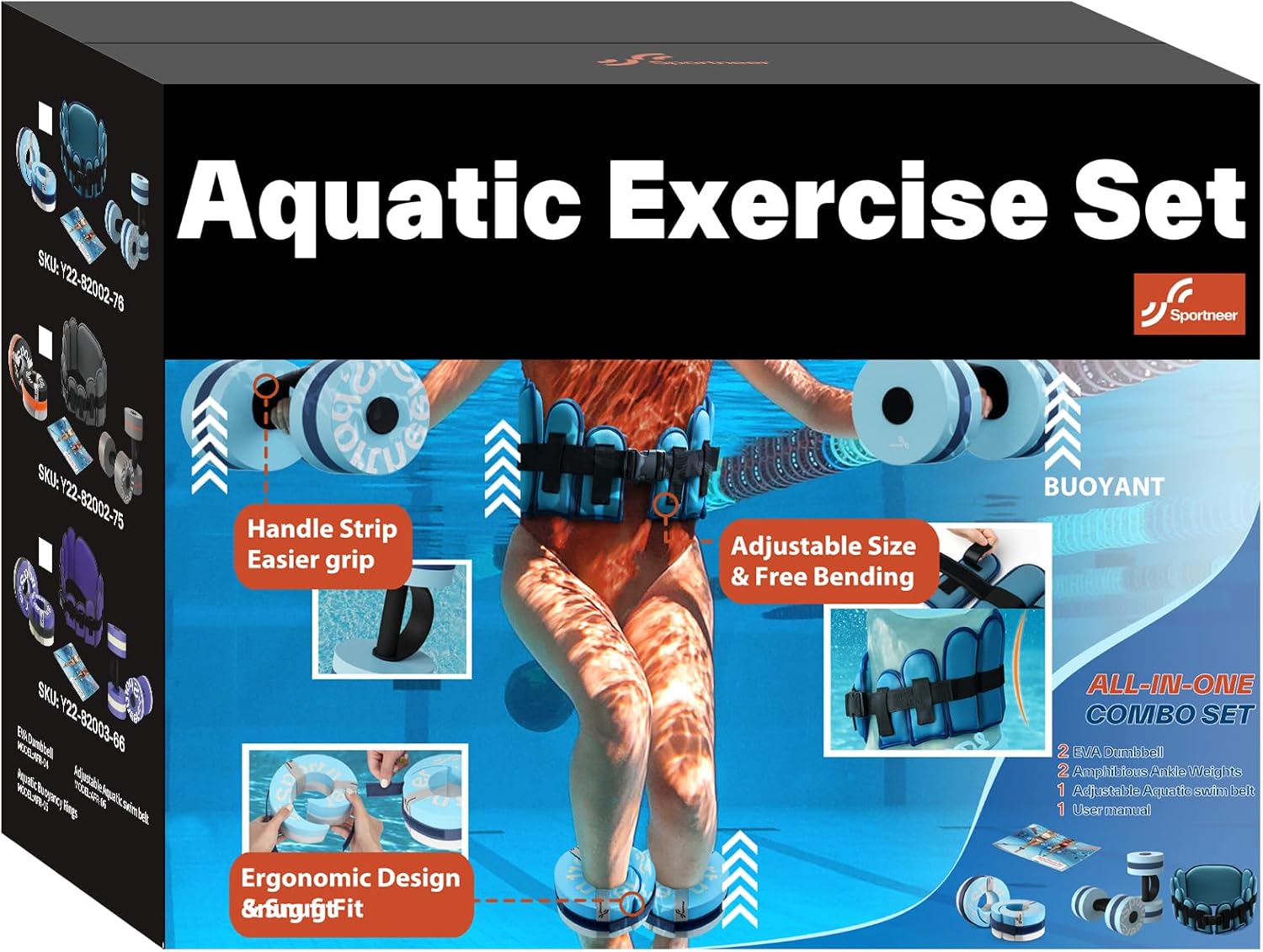 Sportneer Aquatic Exercise Equipment Water Aerobics Combo Set Includes High Density Water Weights Dumbbell Aqua Belt Water Ankle Weights for Pool Exercise Aquatic Therapy Pool Fitness Water Exercise