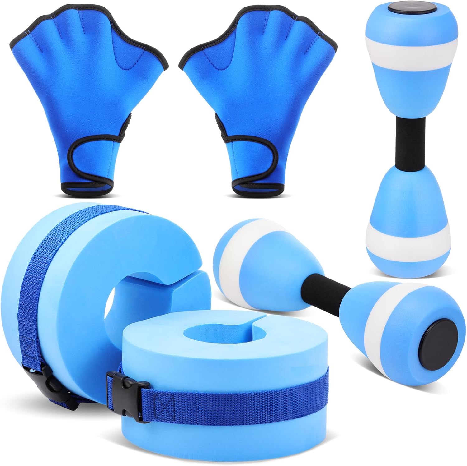 Hungdao Water Aerobics Set for Aquatic Exercise Include Foam Water Dumbbell Swim Aquatic Cuffs Ankle Arm for Sport Swimming Glove Pool Resistance Weights Fitness Equipment for Workout Training
