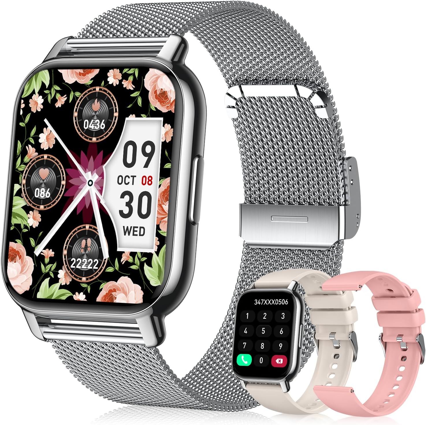 Smart Watch for Women(3 Bands), Smartwatch Fitness Tracker with Bluetooth Calls & AI Voice Control, 1.85’’ HD Screen, Heart Rate/SpO2 Monitor, Sleep Tracker, Compatible with Android iOS (Silver)