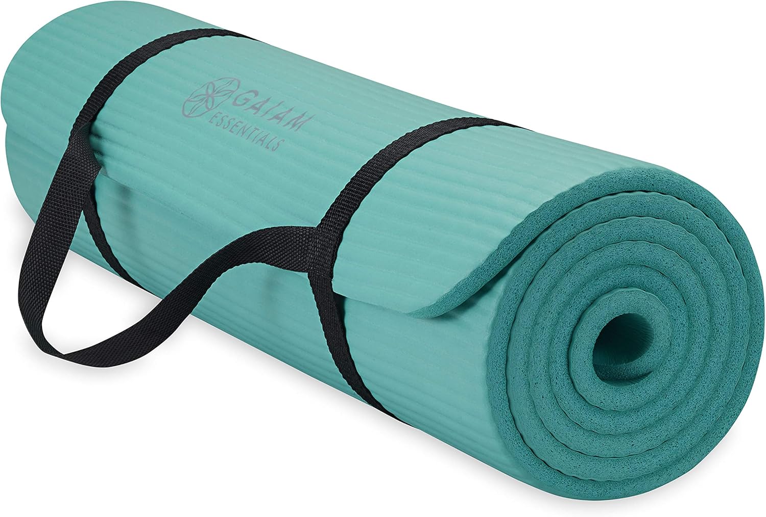Gaiam Essentials 2/5" Thick (10mm) Yoga & Pilates, Fitness & Exercise Mat with Easy-Cinch Carrier Strap Cusion Support For Fitness and Gym Workouts